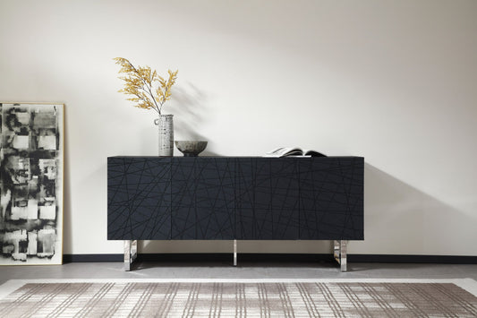 Matte Black Ash Veneer Cabinet with Steel Legs