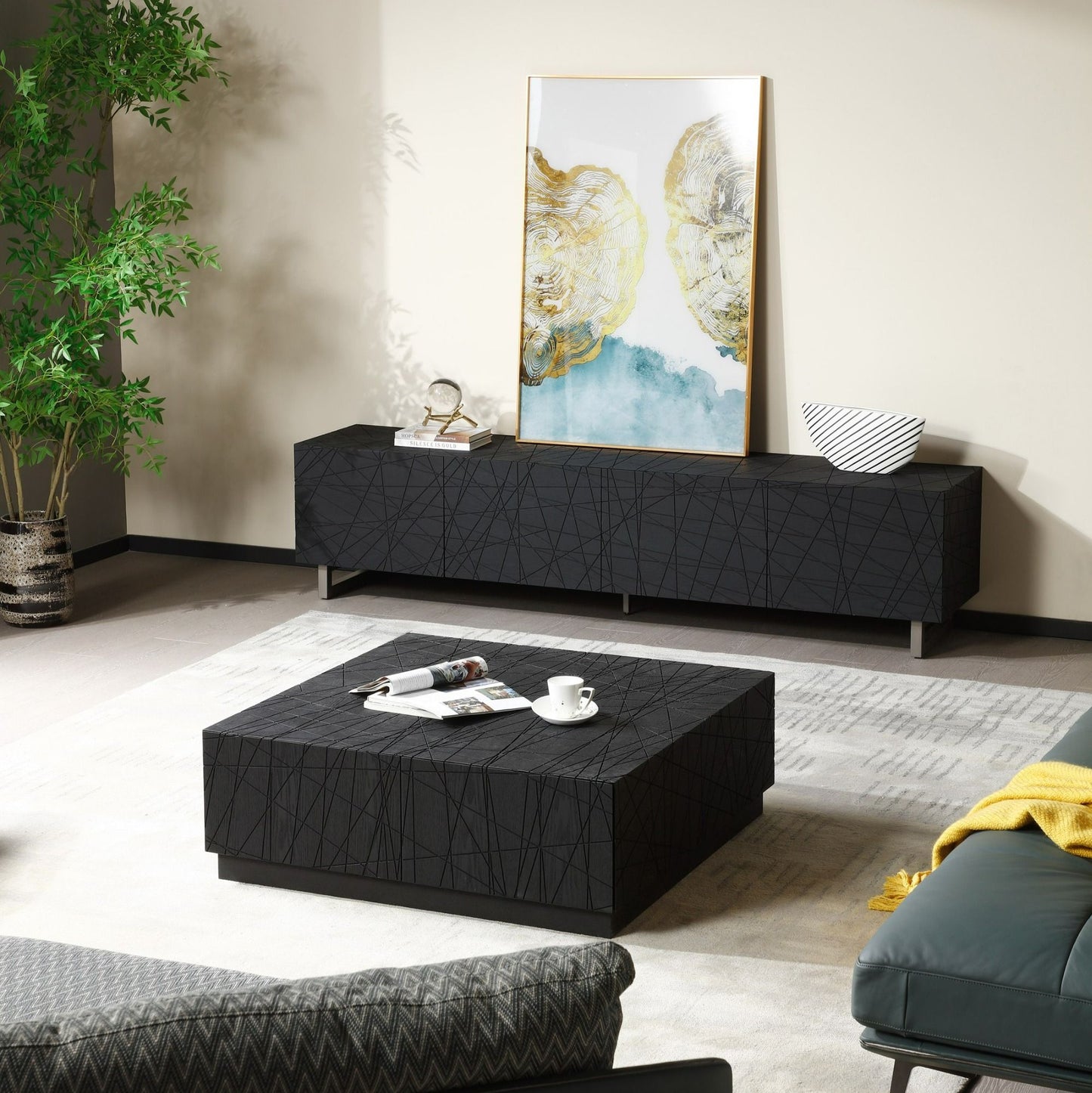 Kenda Matte Black Oak Square Coffee Table