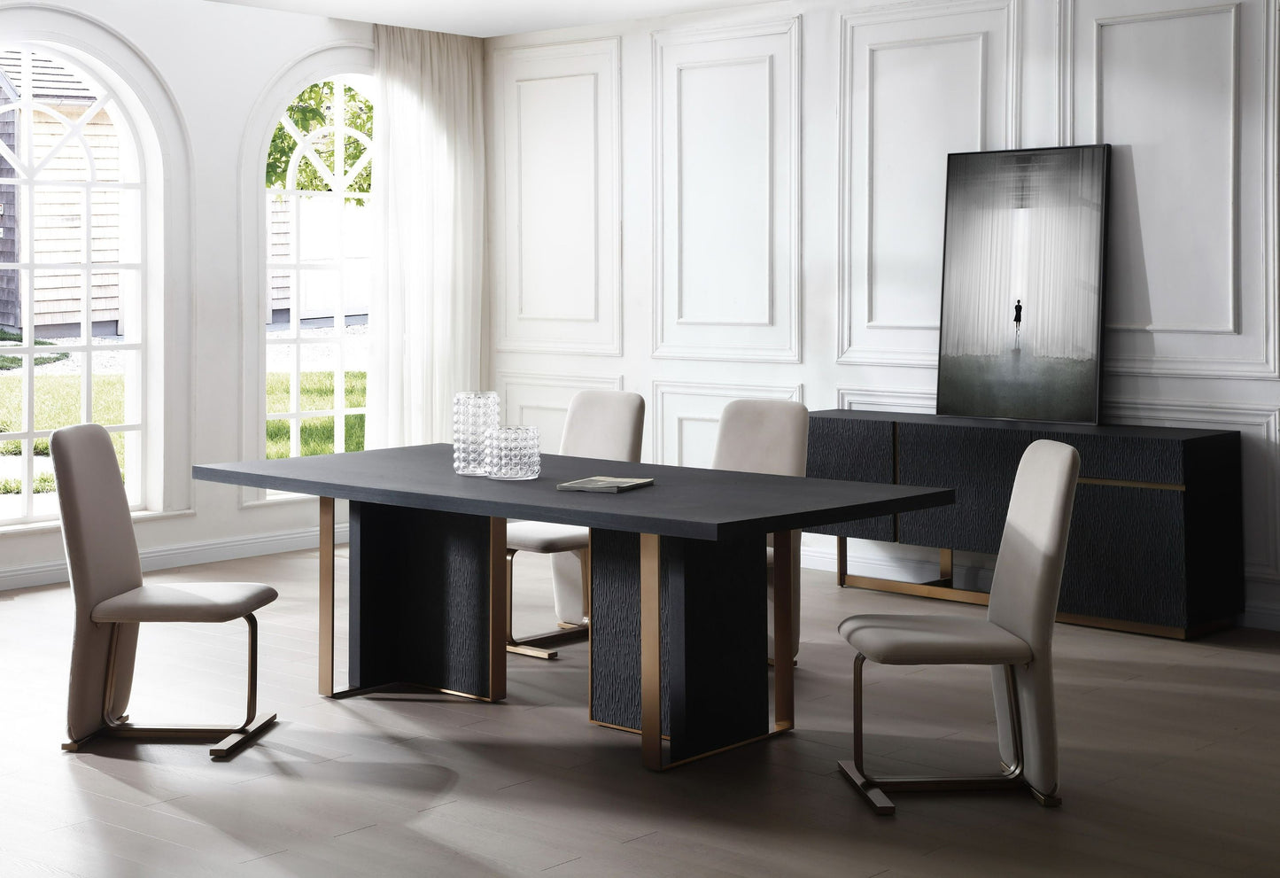 Modrest Tasha Dining Table — Black Ash & Brushed Gold