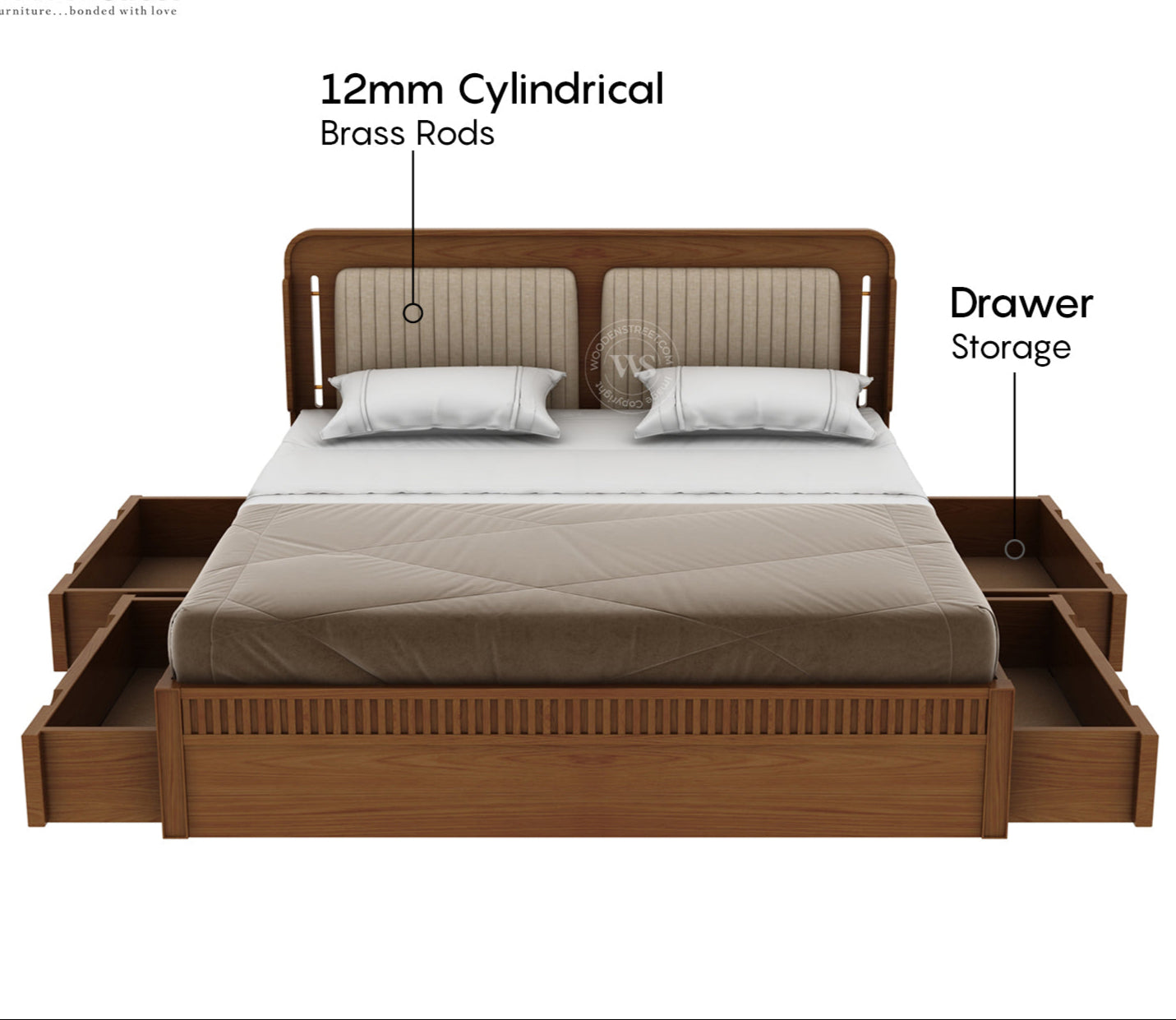 Lotus Ash Wood King Bed – Natural Finish with Smart Drawer Storage