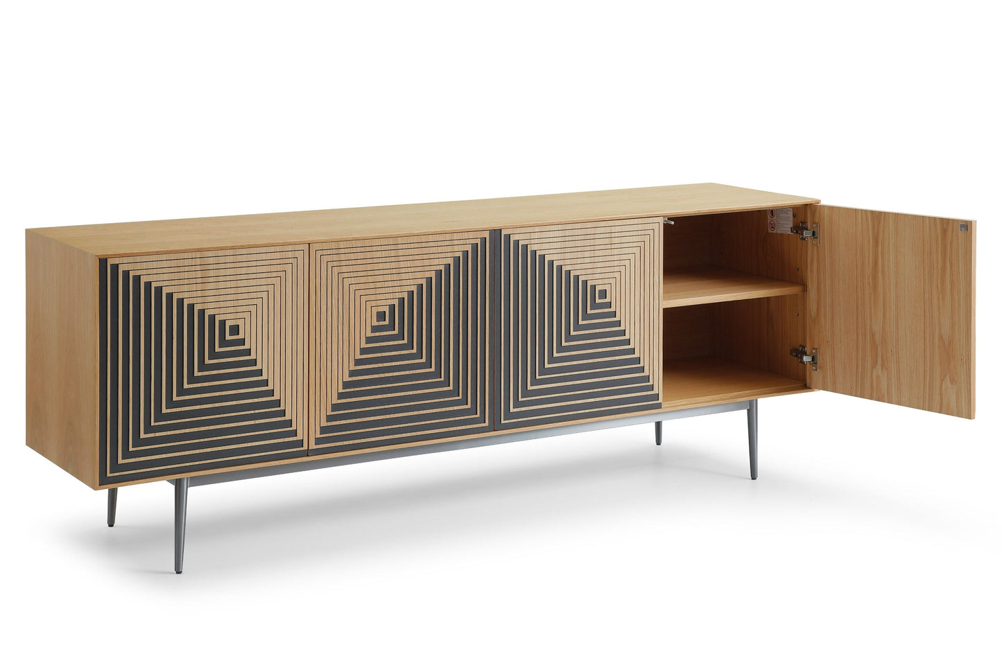 Modrest Azteca – Modern White Oak Buffet with Black Geometric Pattern