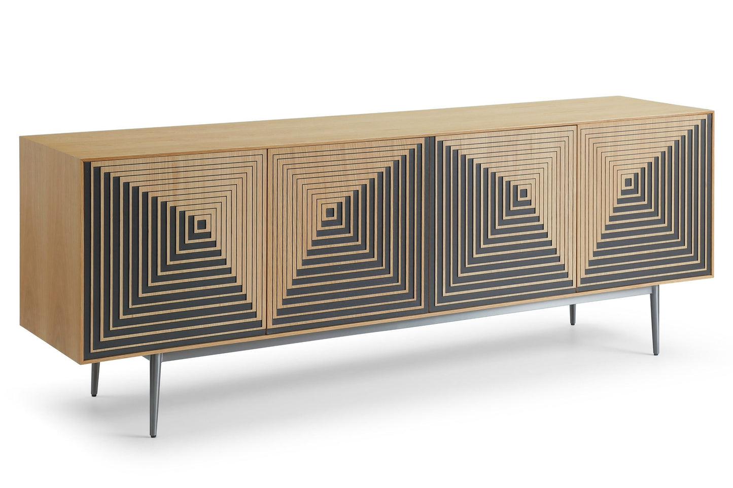 Modrest Azteca – Modern White Oak Buffet with Black Geometric Pattern