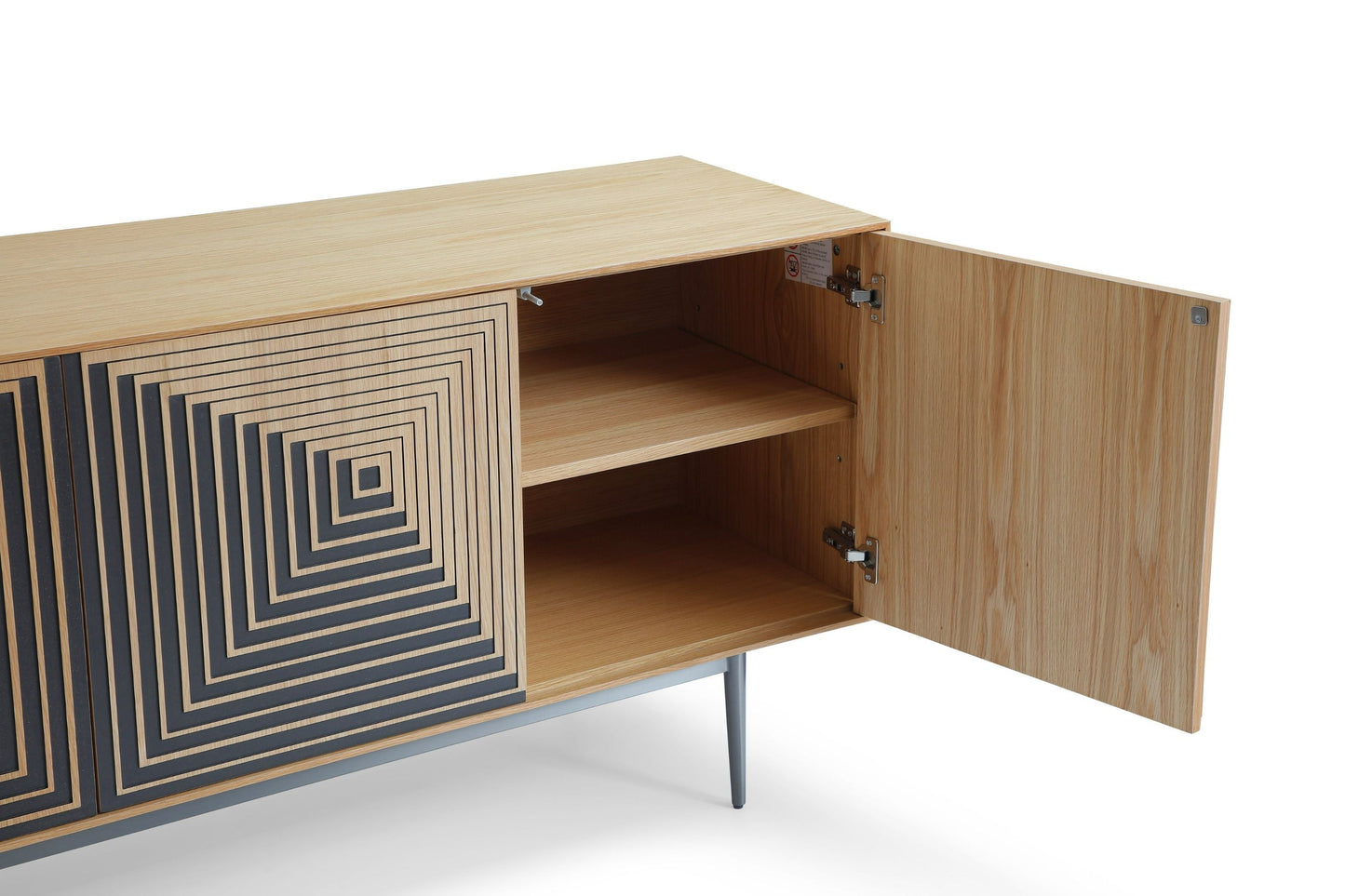 Modrest Azteca – Modern White Oak Buffet with Black Geometric Pattern