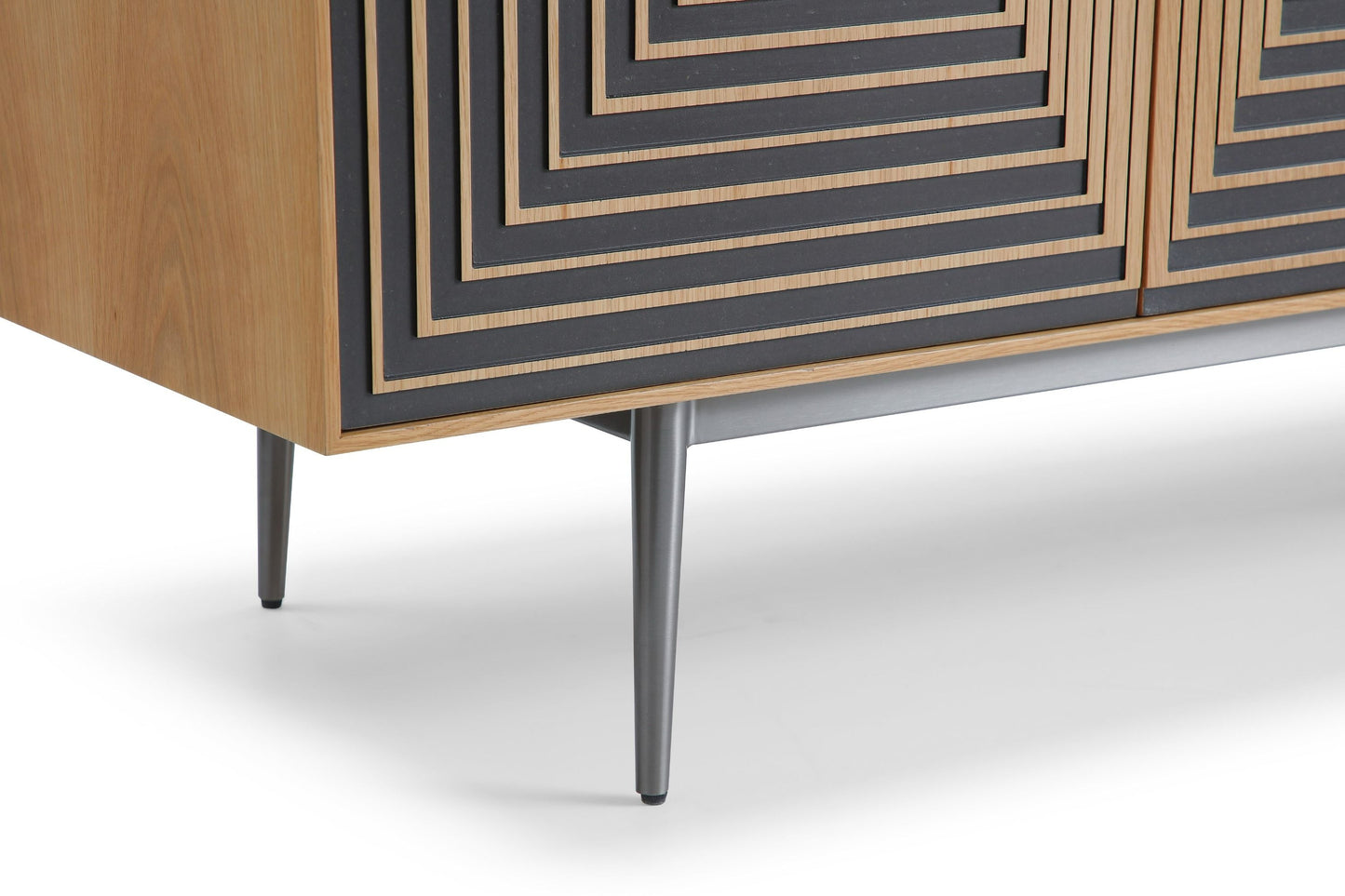 Modrest Azteca – Modern White Oak Buffet with Black Geometric Pattern