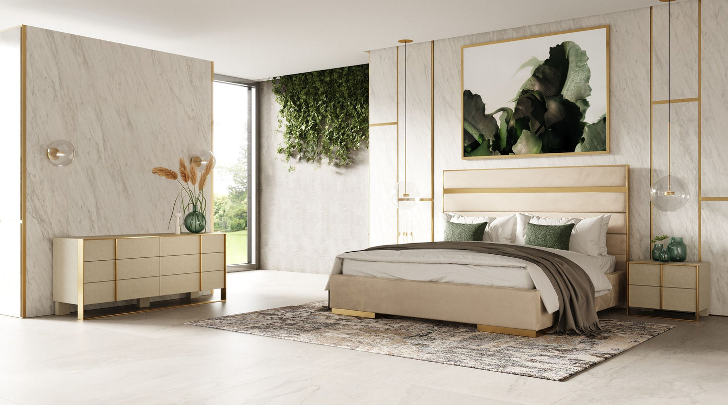 Luxury Beige Velvet + Brass Bedroom Set – Cartier