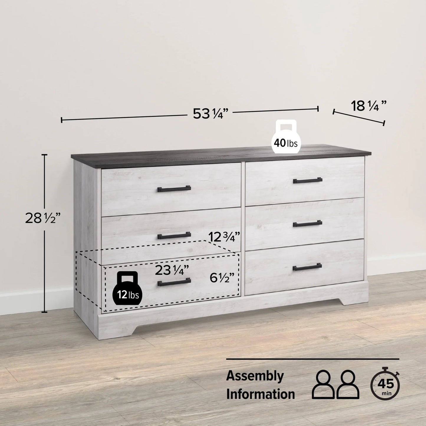 Rustic 6-drawer dresser