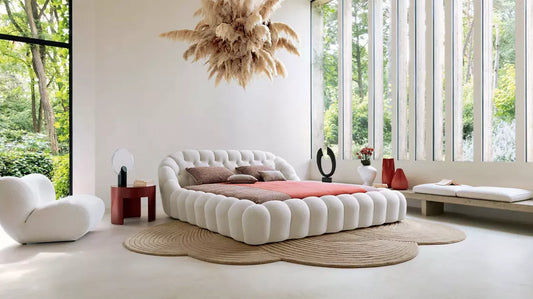 Bubble White Bed — Plush Bouclé / Sherpa Platform Bed