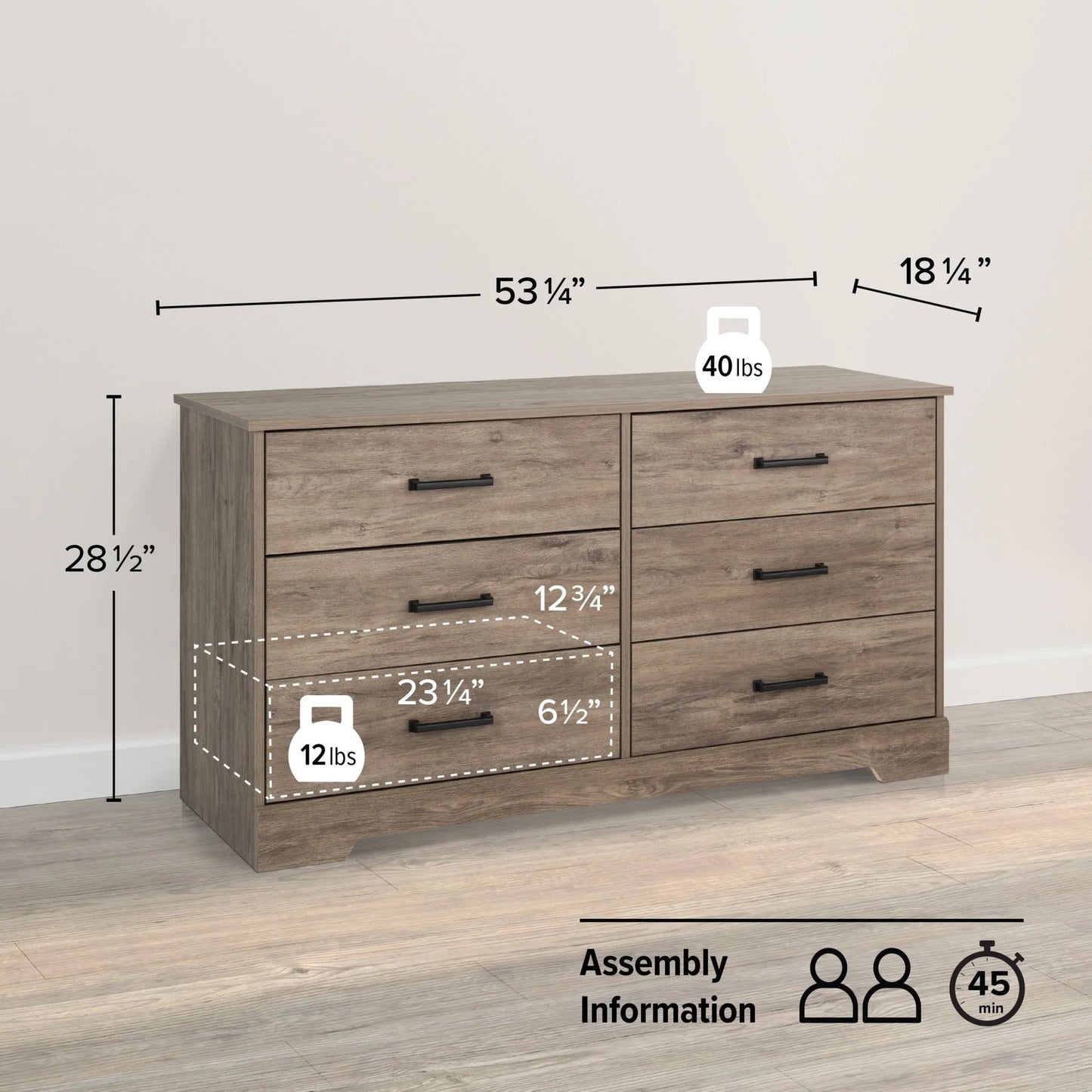 Rustic 6-drawer dresser