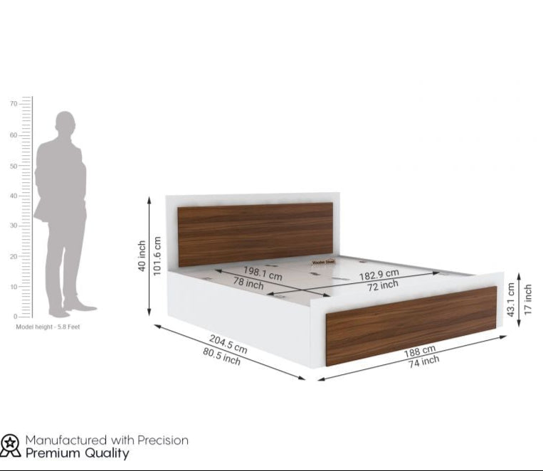 Harper Teak King Bed – Frosty White Finish with Smart Box Storage