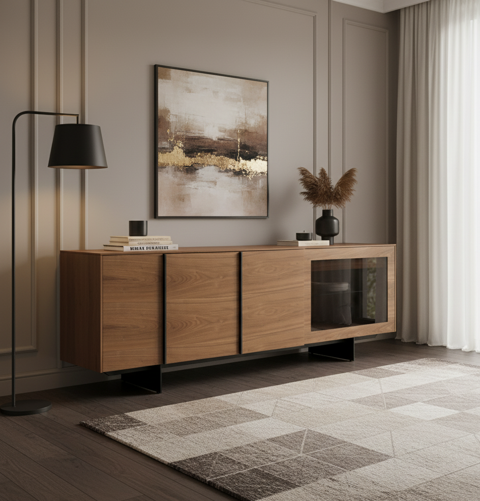 Modrest Glencoe Modern Glass & Walnut Buffet