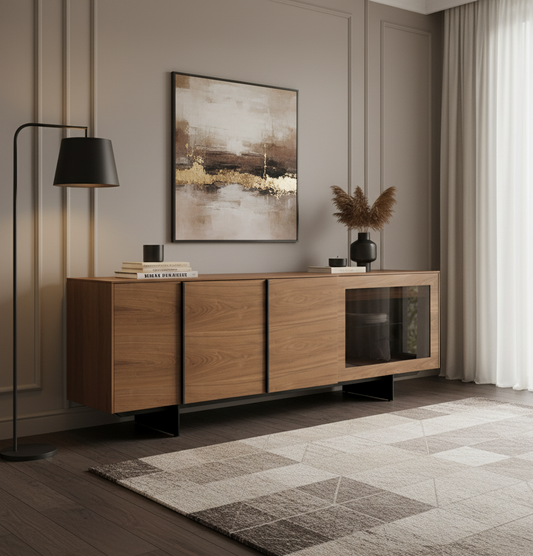 Modrest Glencoe Modern Glass & Walnut Buffet