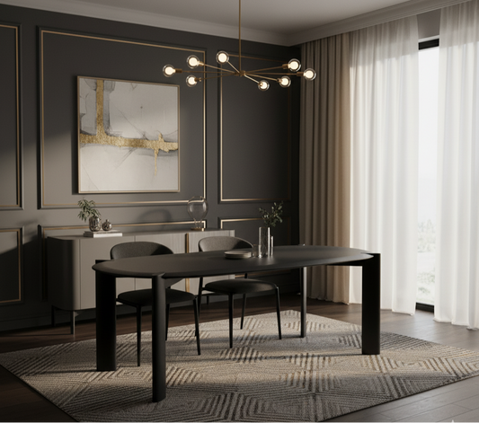 Steven Oval Black Lacquer Dining Table With Chairs Set