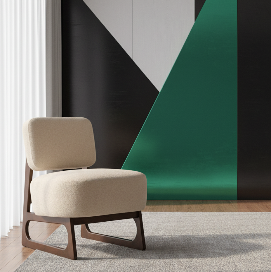 Modern Upholstered Accent Chair with Wooden Base – Stylish Minimalist Lounge Seating