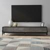Gabrielle TV Stand – Acacia Veneer & Gold-Tip Metal Base