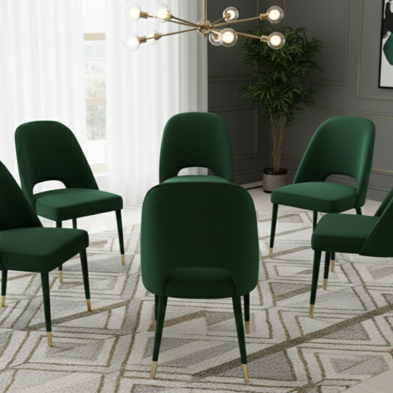 Black Oak Pedestal + Rose Gold Edges Dining Table & Chairs