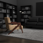 Mid-Century Modern Linen Accent Chair with Wooden Armrest