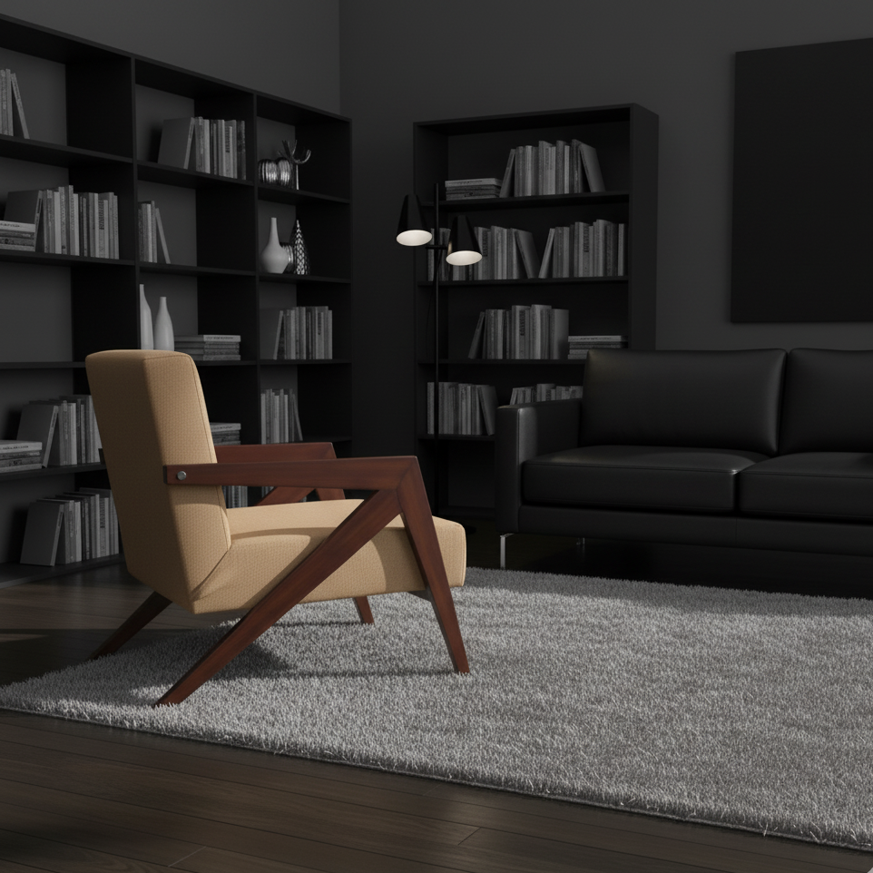 Mid-Century Modern Linen Accent Chair with Wooden Armrest