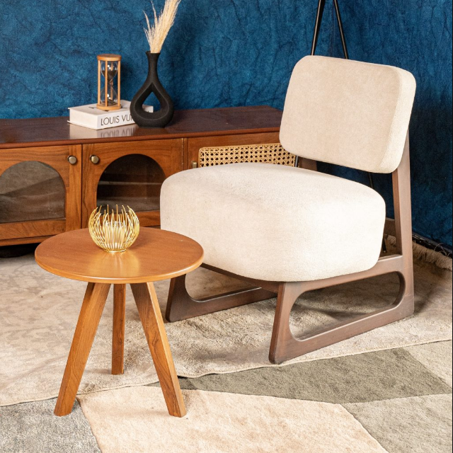 Modern Upholstered Accent Chair with Wooden Base – Stylish Minimalist Lounge Seating