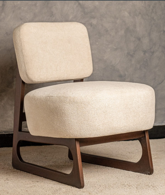 Modern Upholstered Accent Chair with Wooden Base – Stylish Minimalist Lounge Seating