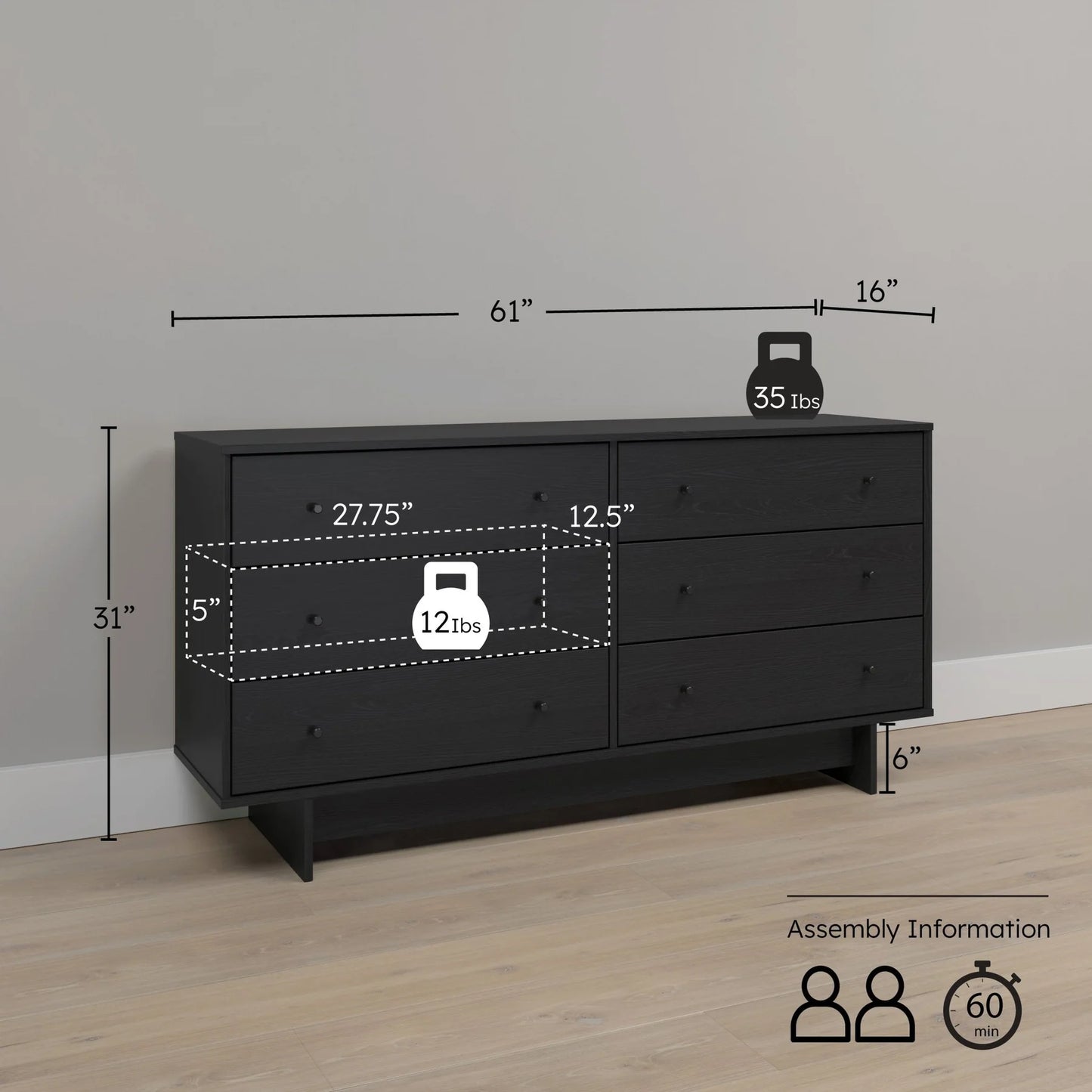 Black Oak 6-Drawer Dresser – Finnley