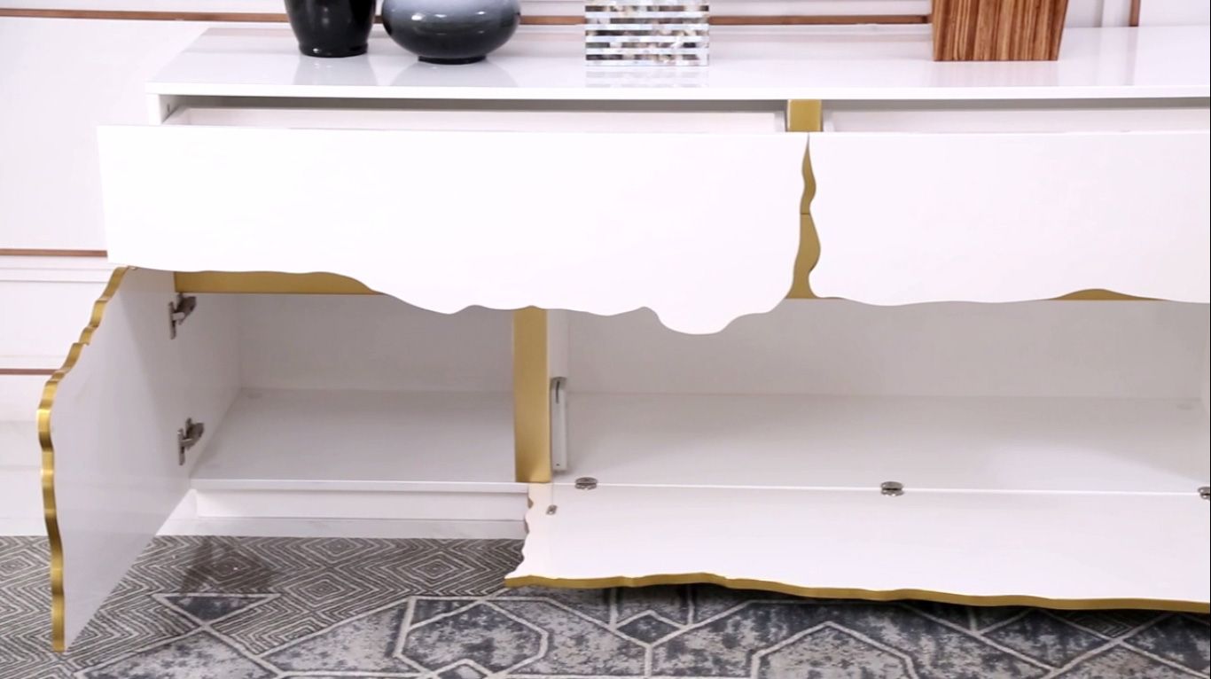 White & Gold High Gloss Buffet
