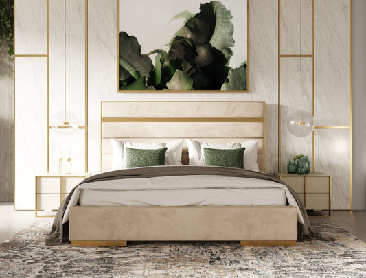 Luxury Beige Velvet + Brass Bedroom Set – Cartier
