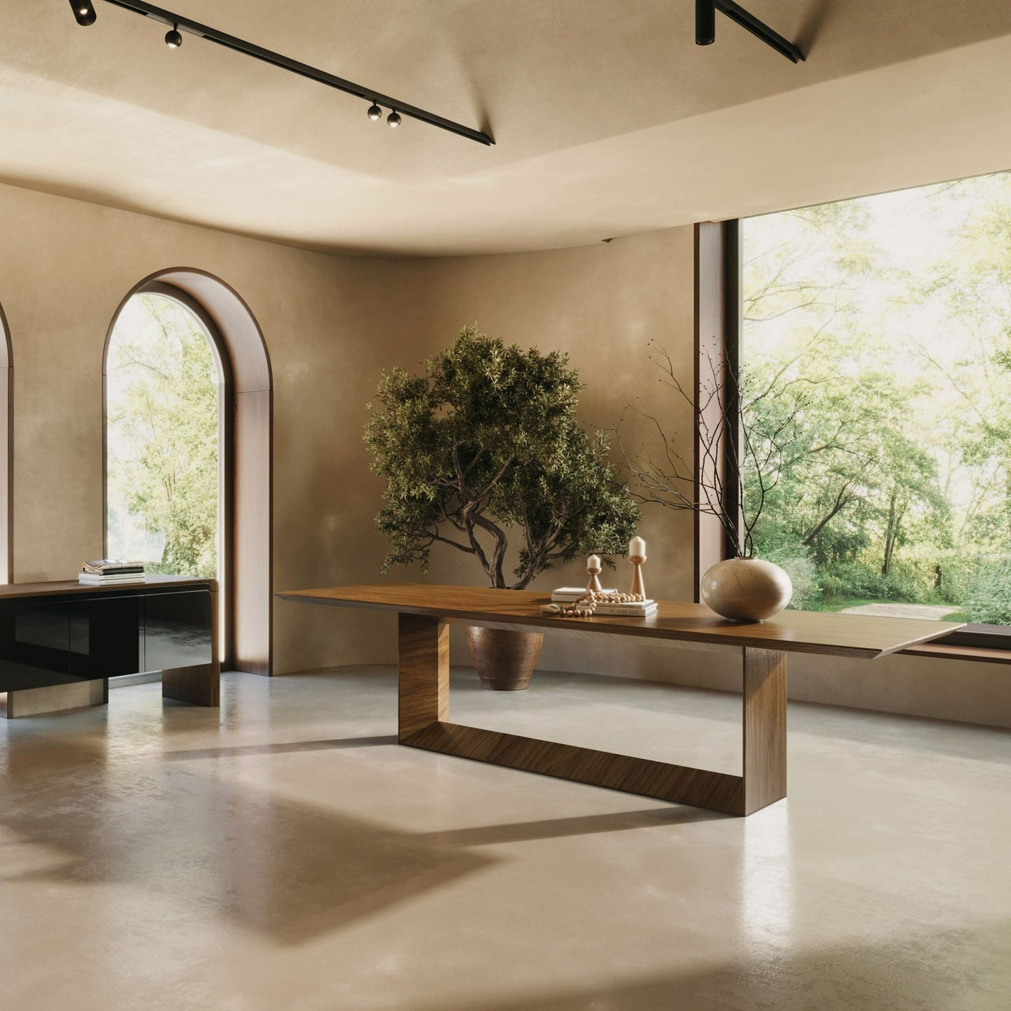 Mid-Century Walnut Dining Table with Beveled Edges