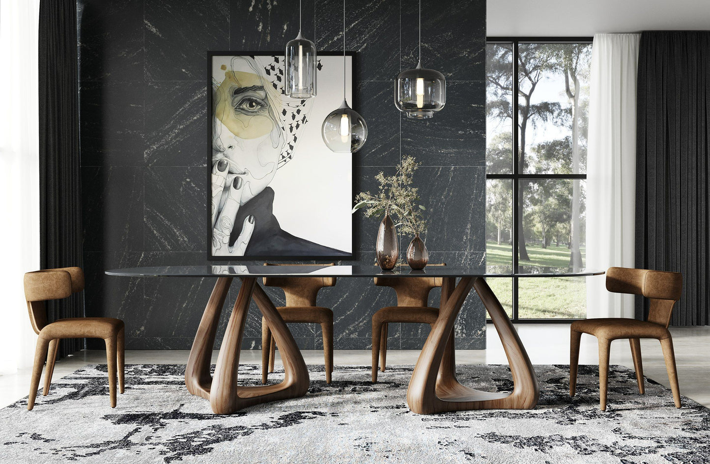 Saehee Dining Chair by Modrest — Camel Velvet, Iron Frame