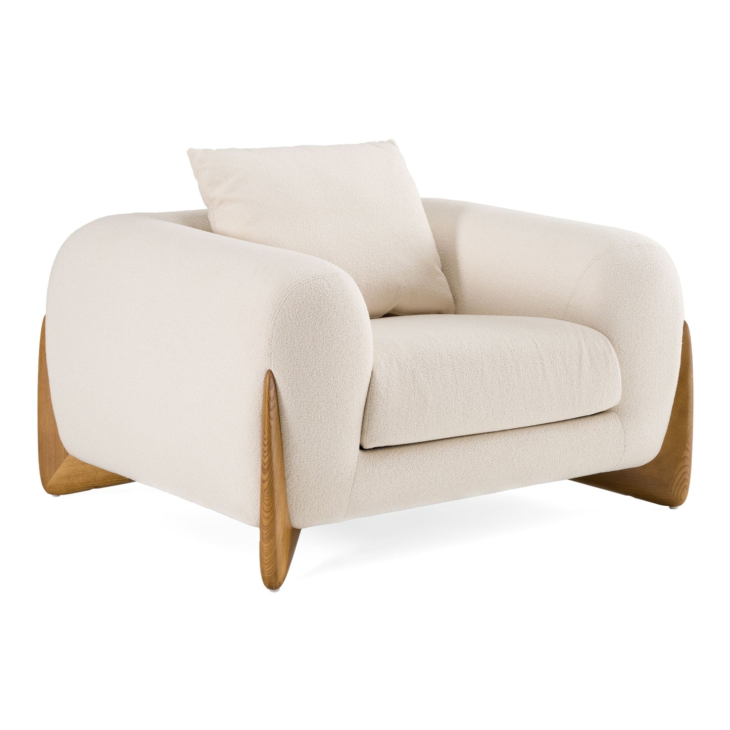 Fleury Contemporary Cream Fabric Sofa with Walnut Legs