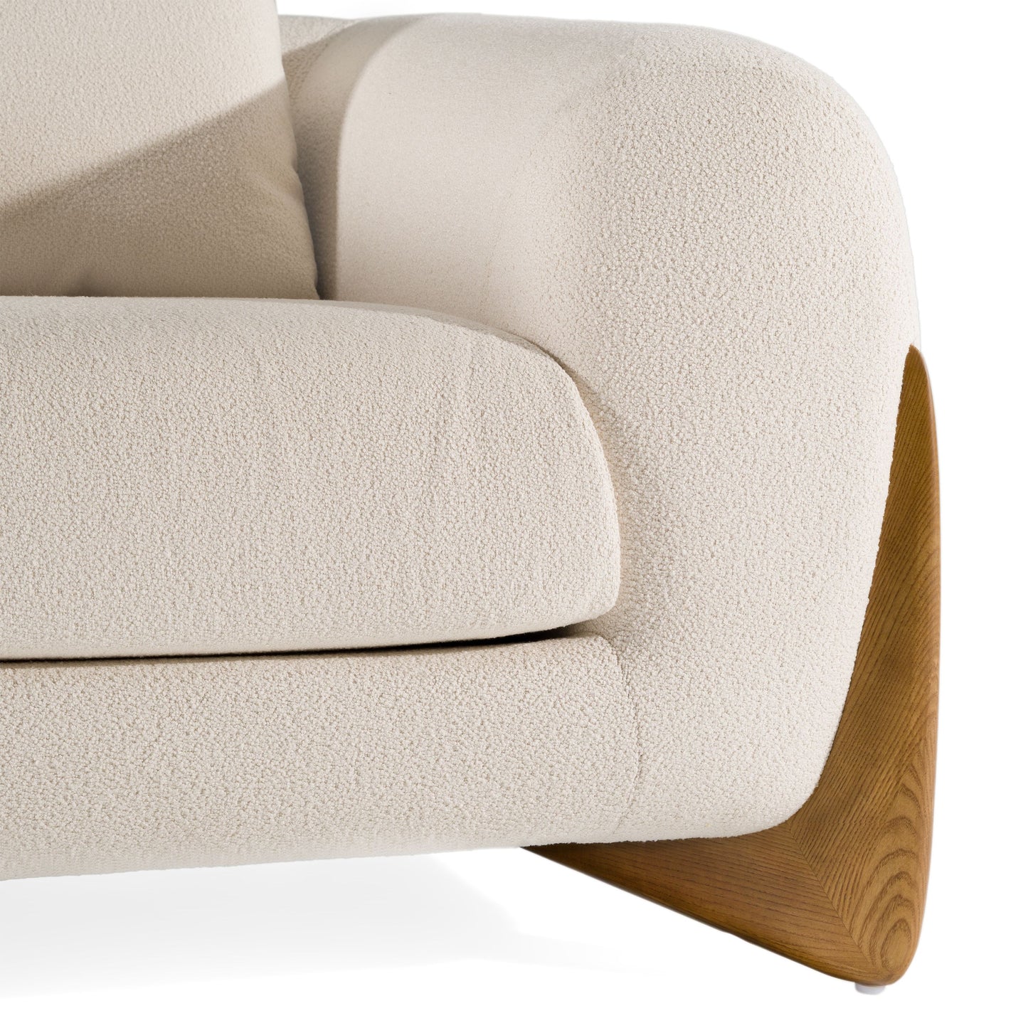 Fleury Contemporary Cream Fabric Sofa with Walnut Legs