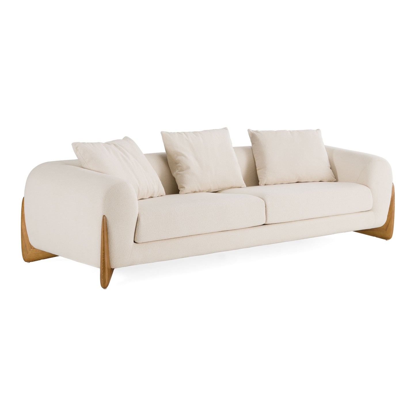 Fleury Contemporary Cream Fabric Sofa with Walnut Legs