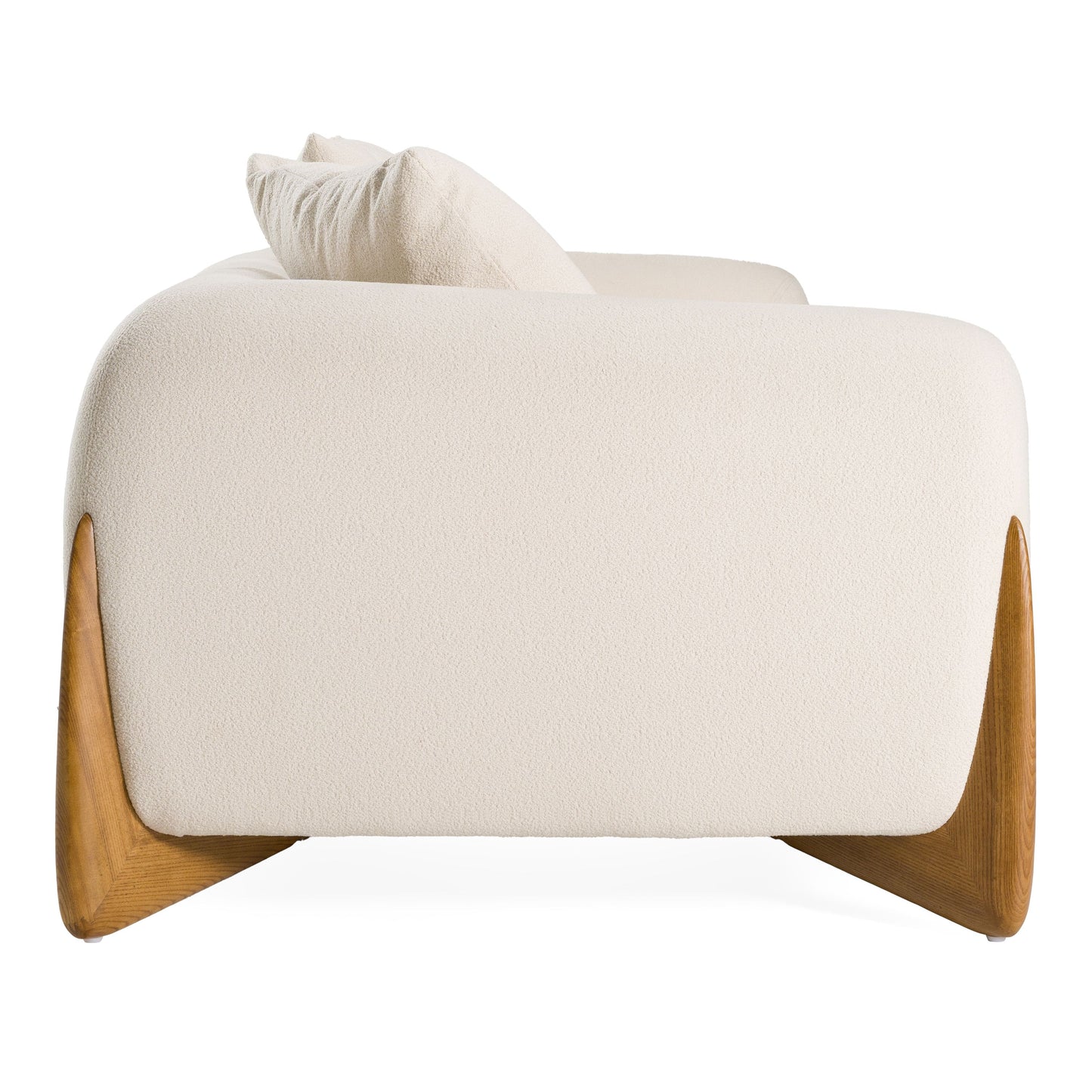 Fleury Contemporary Cream Fabric Sofa with Walnut Legs