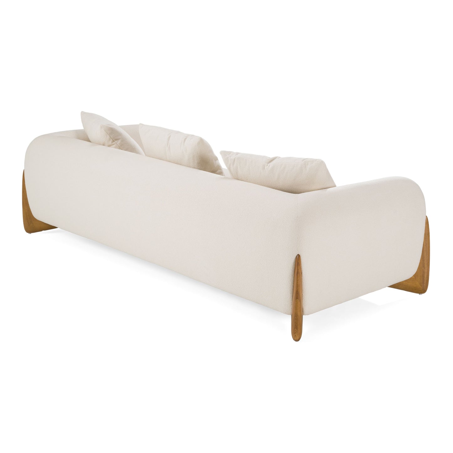 Fleury Contemporary Cream Fabric Sofa with Walnut Legs