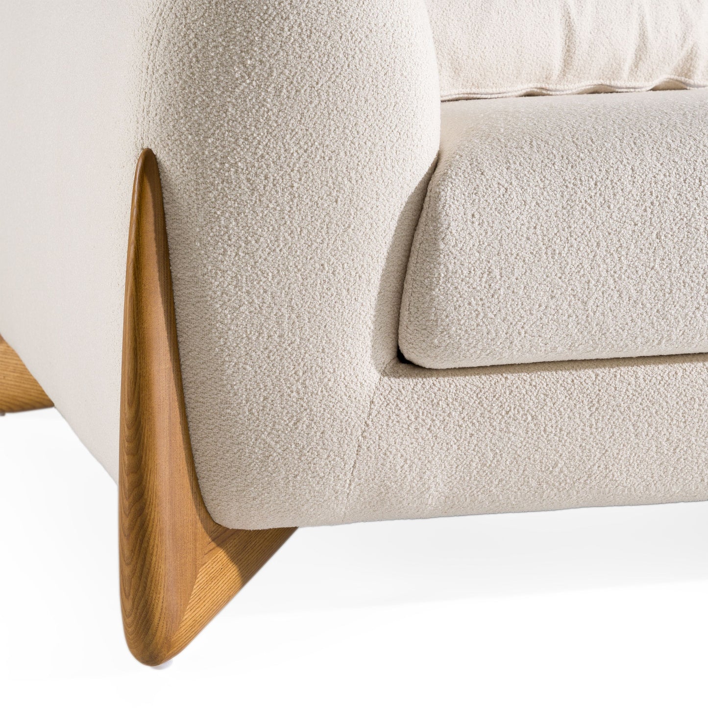 Fleury Contemporary Cream Fabric Sofa with Walnut Legs