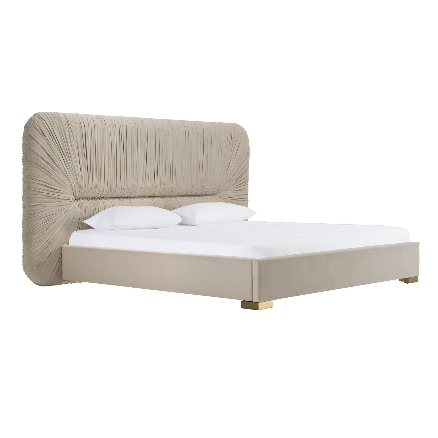 Modern Beige Velvet & Gold Bed With All Sets