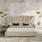 Modern Beige Velvet & Gold Bed With All Sets