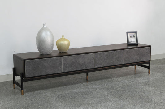 Gabrielle TV Stand – Acacia Veneer & Gold-Tip Metal Base