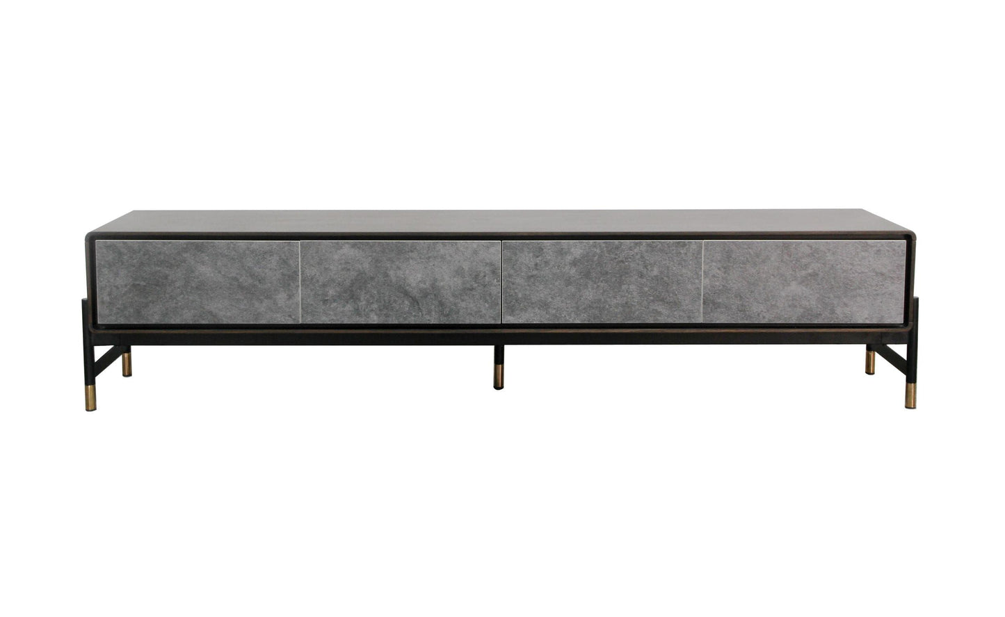 Gabrielle TV Stand – Acacia Veneer & Gold-Tip Metal Base