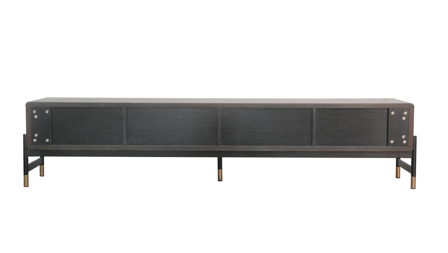 Gabrielle TV Stand – Acacia Veneer & Gold-Tip Metal Base