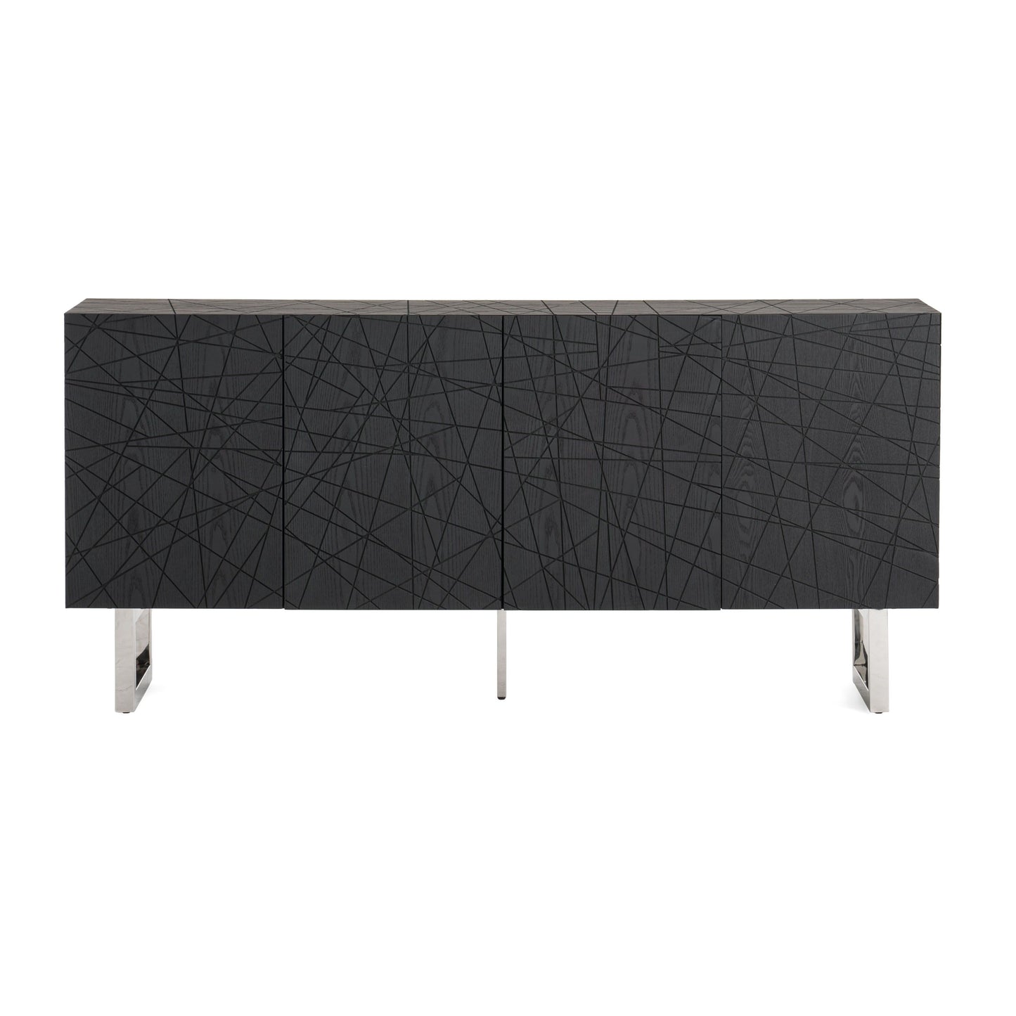 Matte Black Ash Veneer Cabinet with Steel Legs
