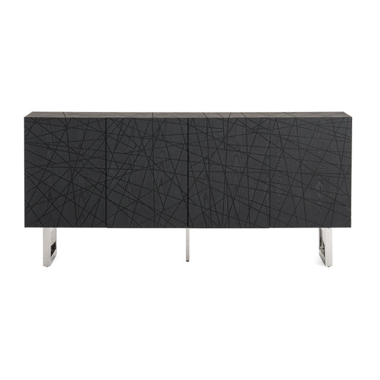 Matte Black Ash Veneer Cabinet with Steel Legs