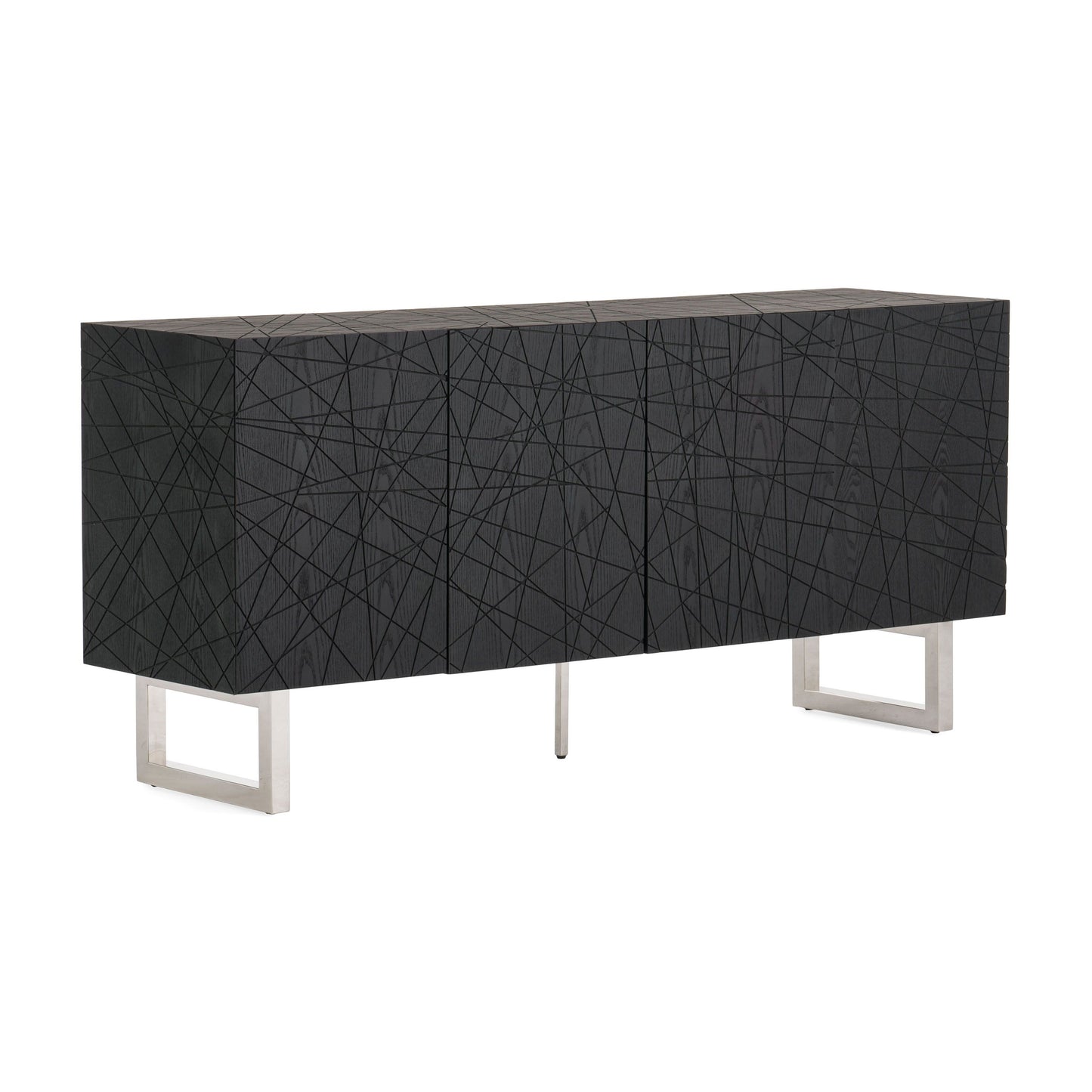 Matte Black Ash Veneer Cabinet with Steel Legs