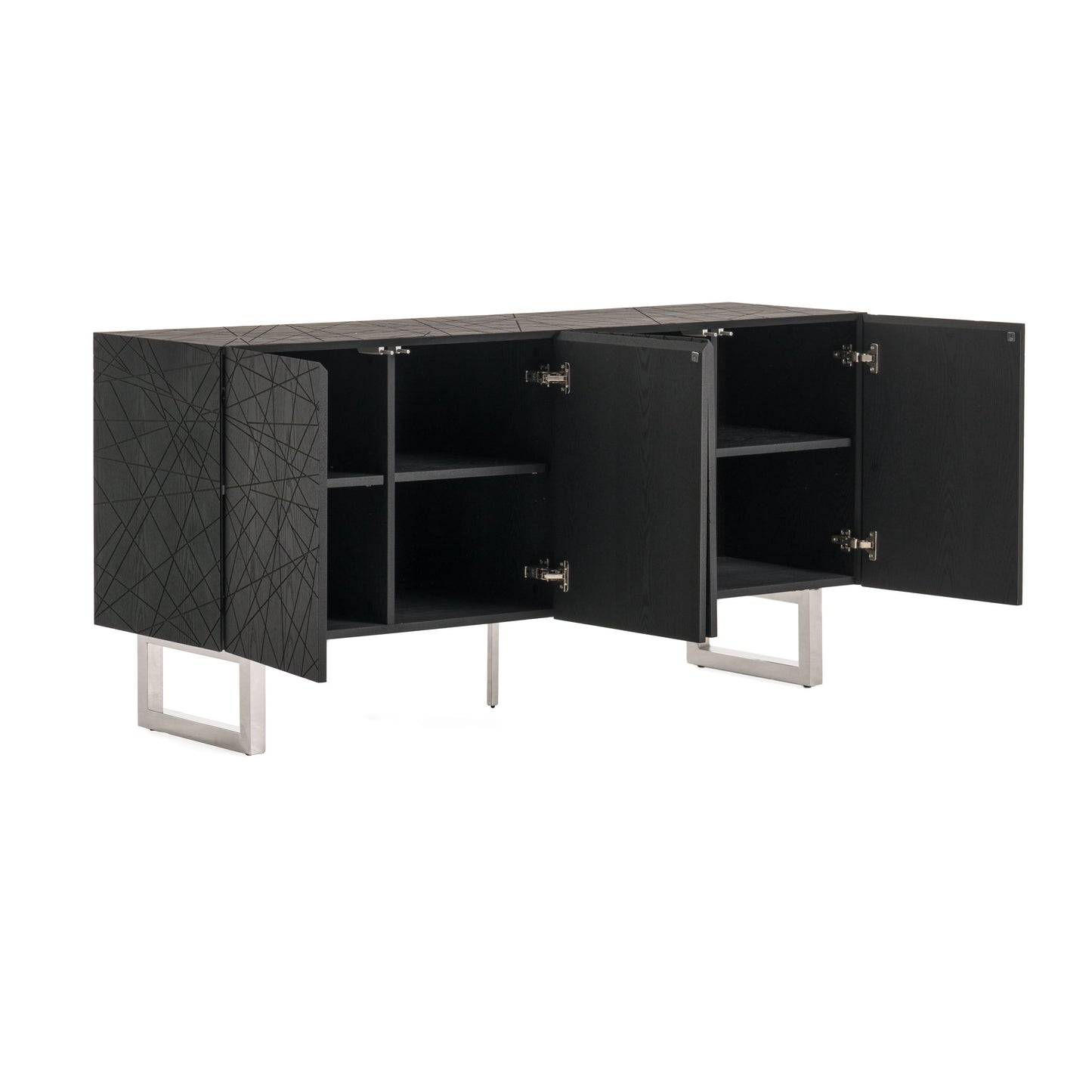 Matte Black Ash Veneer Cabinet with Steel Legs
