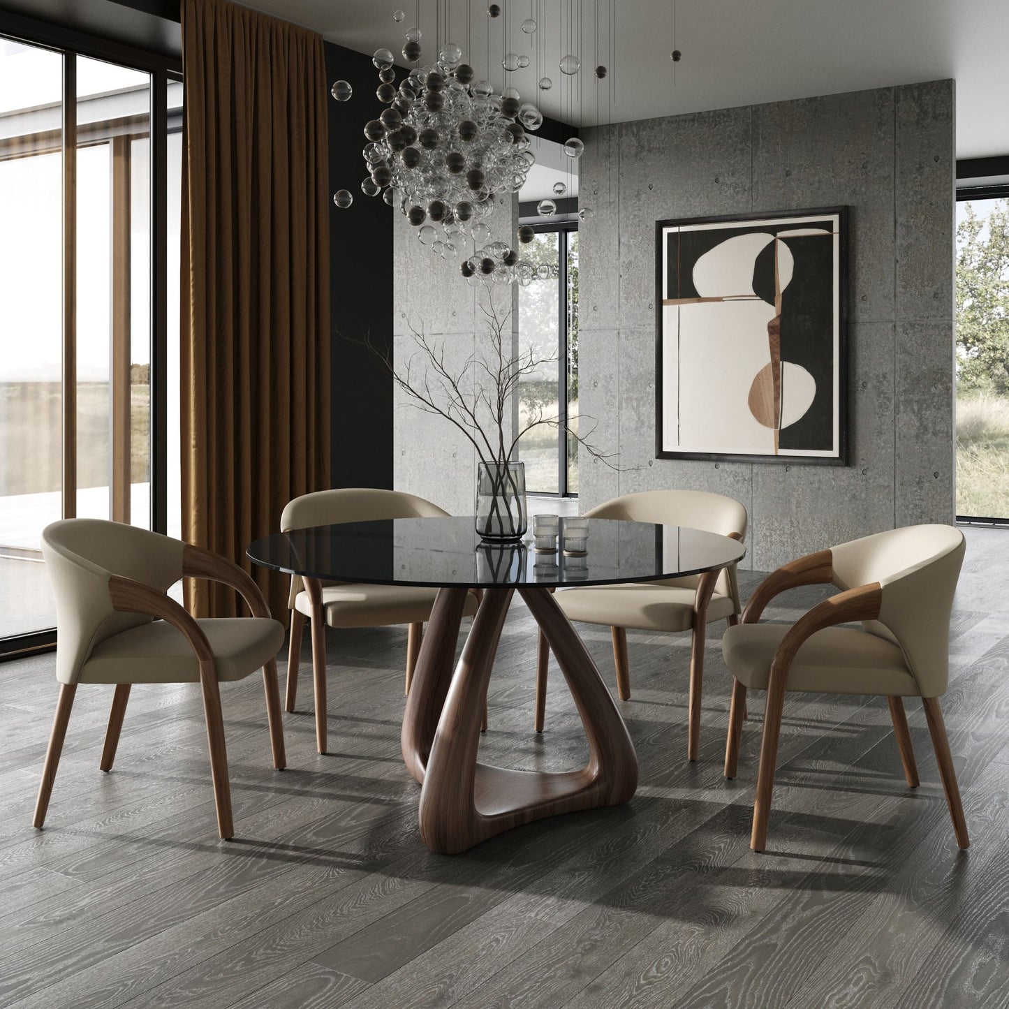 Christy Round Dining Table by Modrest 10mm Grey Tempered Glass