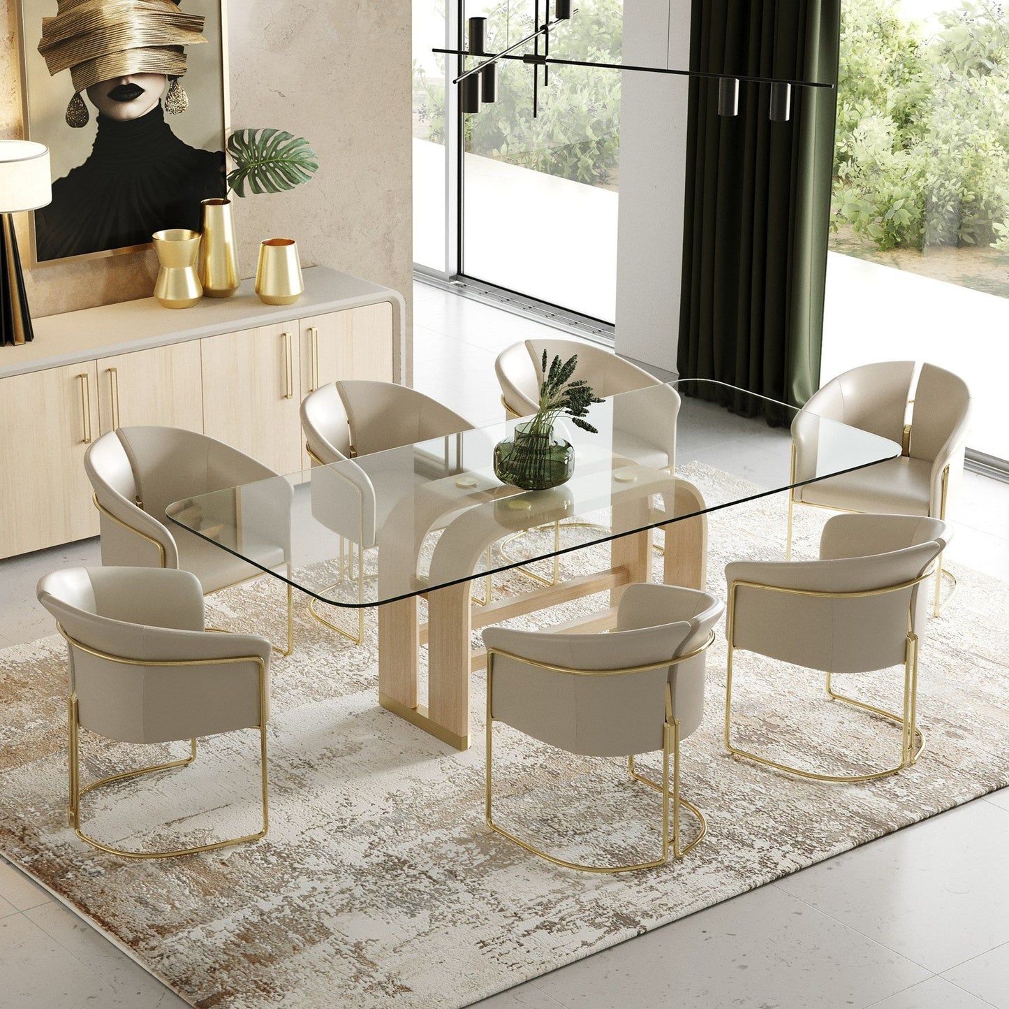 Modrest Florence Modern Dining Table — Seats 8, Glass & Oak Finish