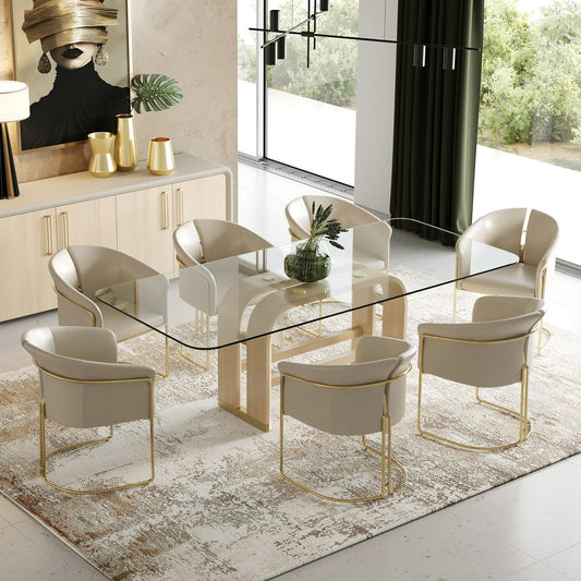 Modrest Florence Modern Dining Table — Seats 8, Glass & Oak Finish