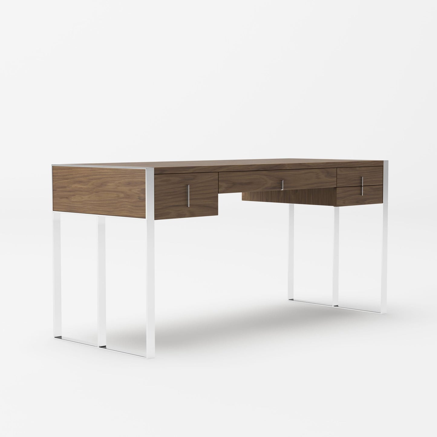 Modern Walnut & Stainless Steel Writing Desk
