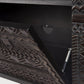 Minimalist Traditional Teak TV Cabinet with Linear Motifs