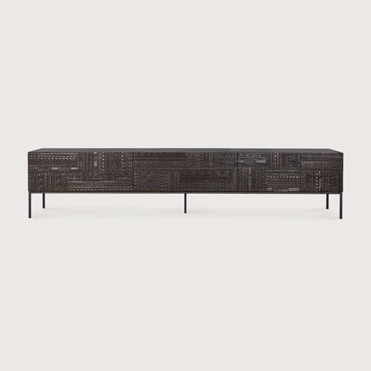 Minimalist Traditional Teak TV Cabinet with Linear Motifs