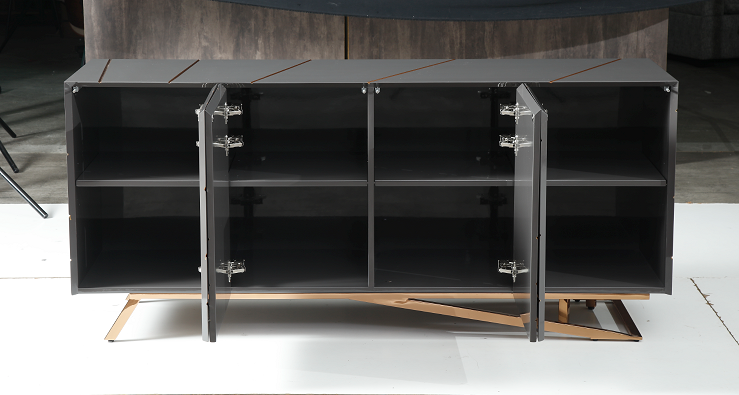 Katzu High Gloss Grey Buffet with Rose Gold Base